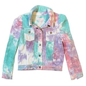 Design History Puff shoulder Tie Dye Jacket Girls 6X Pastel Rainbow like new